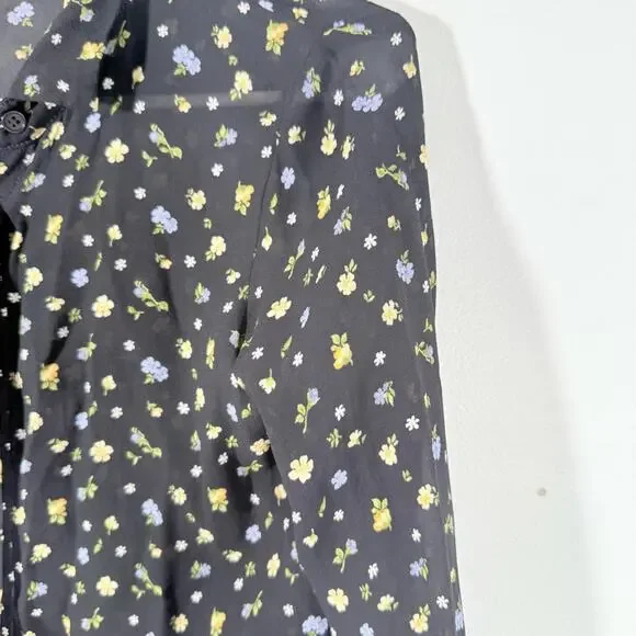 Reformation Violet Black Floral Semi Sheer Long Sleeve Button Up Blouse Small - Picture 9 of 15